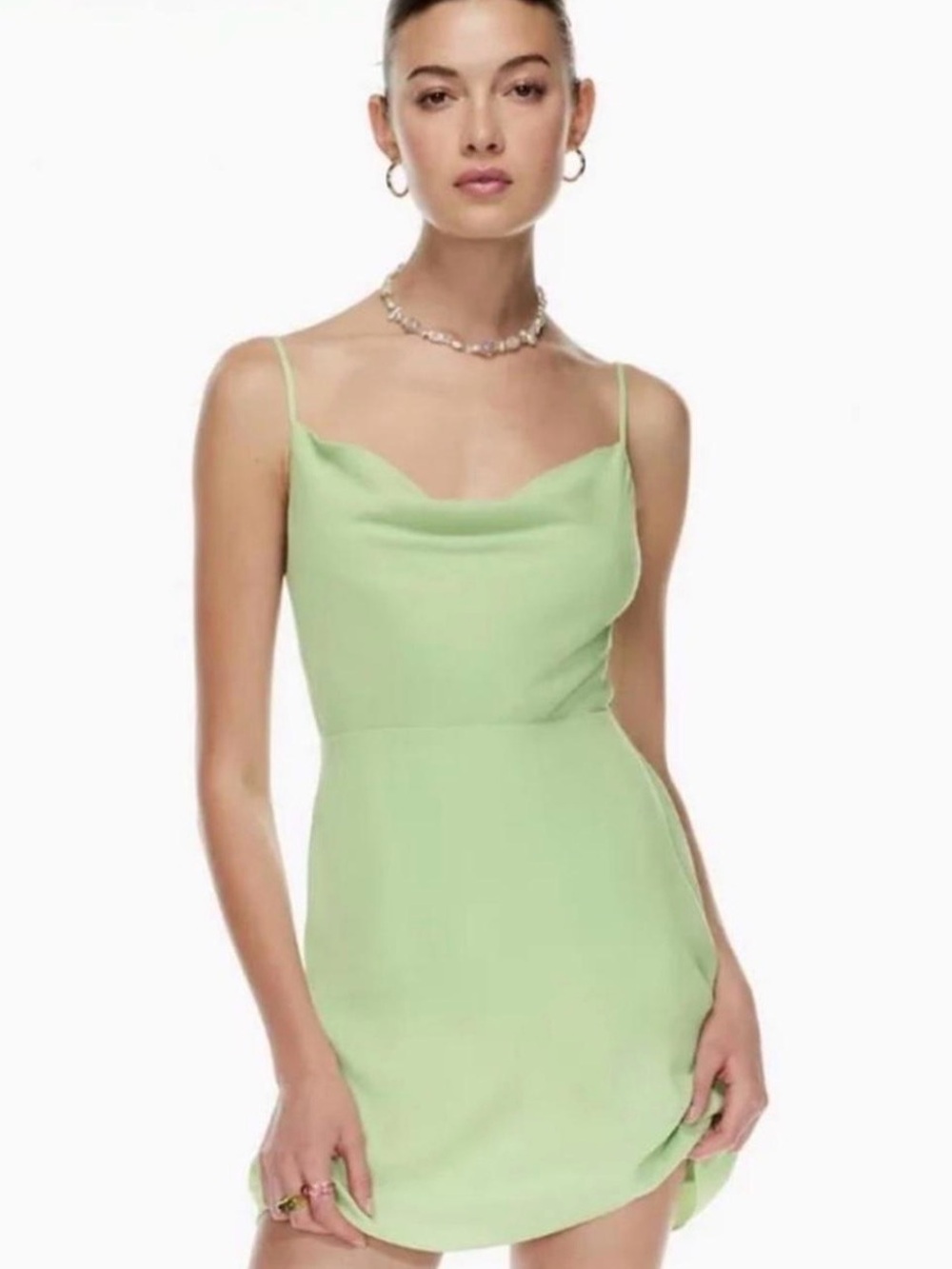 Aritzia Light Green Cowl-Neck Mini Dress